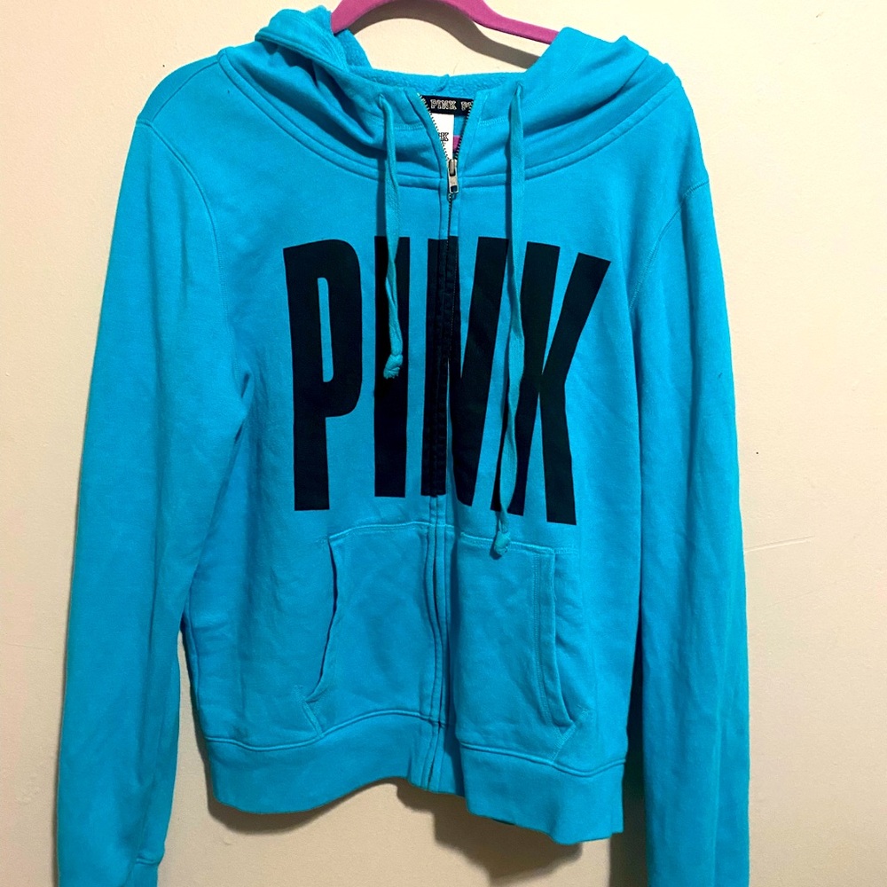 PINK by Victoria’s Secret Blue Full-Zip Hoodie Sweatshirt – Size L (Large / G)